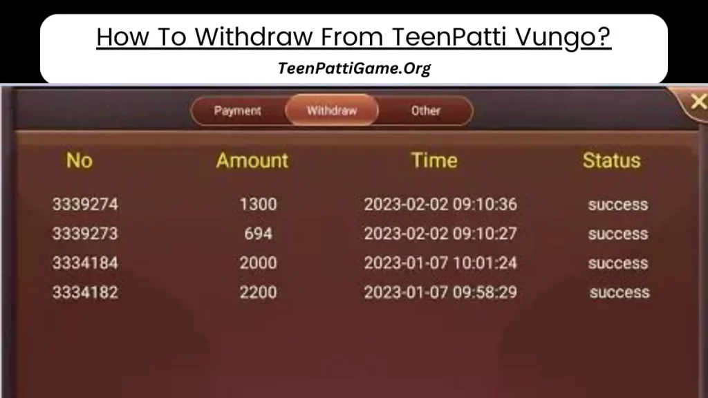 How To Withdraw From TeenPatti Vungo