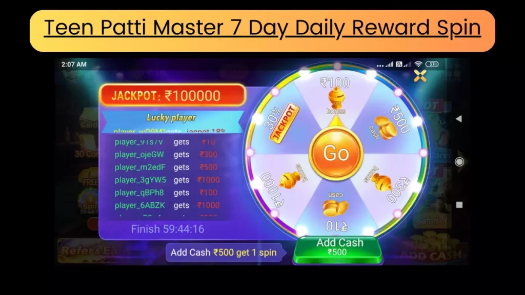 Teen Patti Master 7 Day Daily Reward Spin