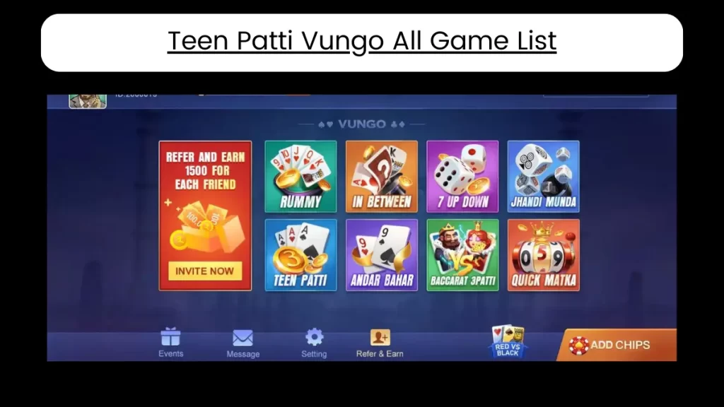 Teen Patti Vungo All Game List