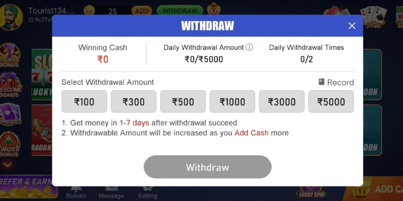 Withdrawal From Teen Patti Master App